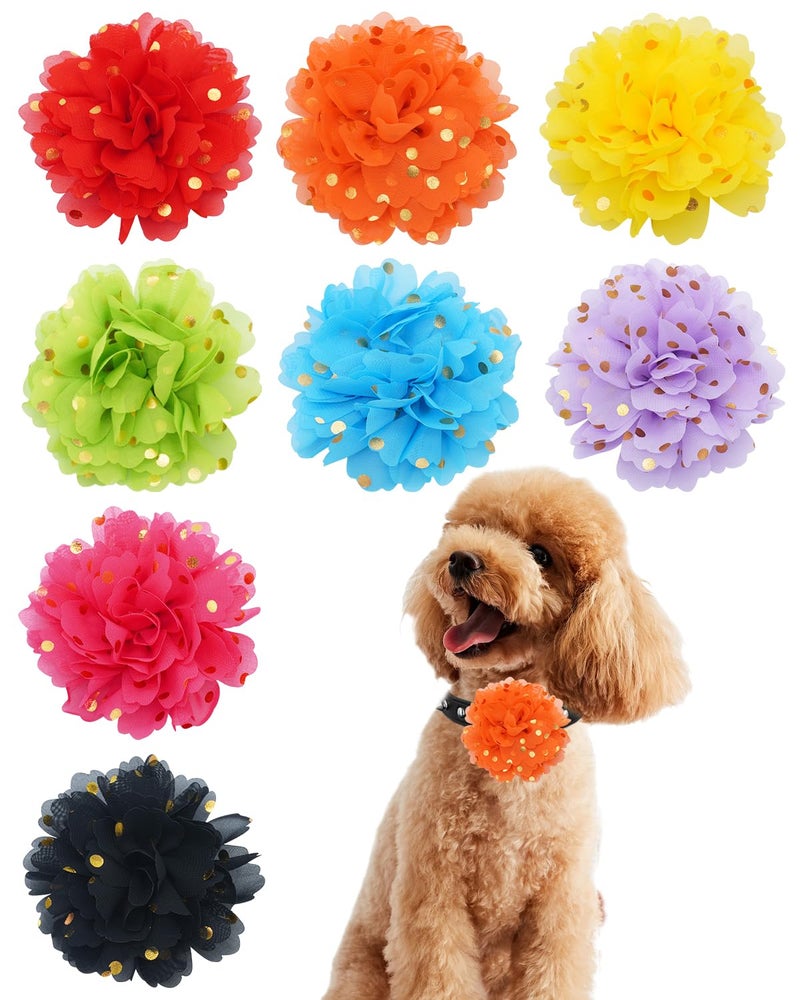 PET SHOW Dog Gold Dot Charms Flower Collar Embellishment Accessories For Cat Puppy Collars Bowtie Grooming Pack of 8 - Image 1